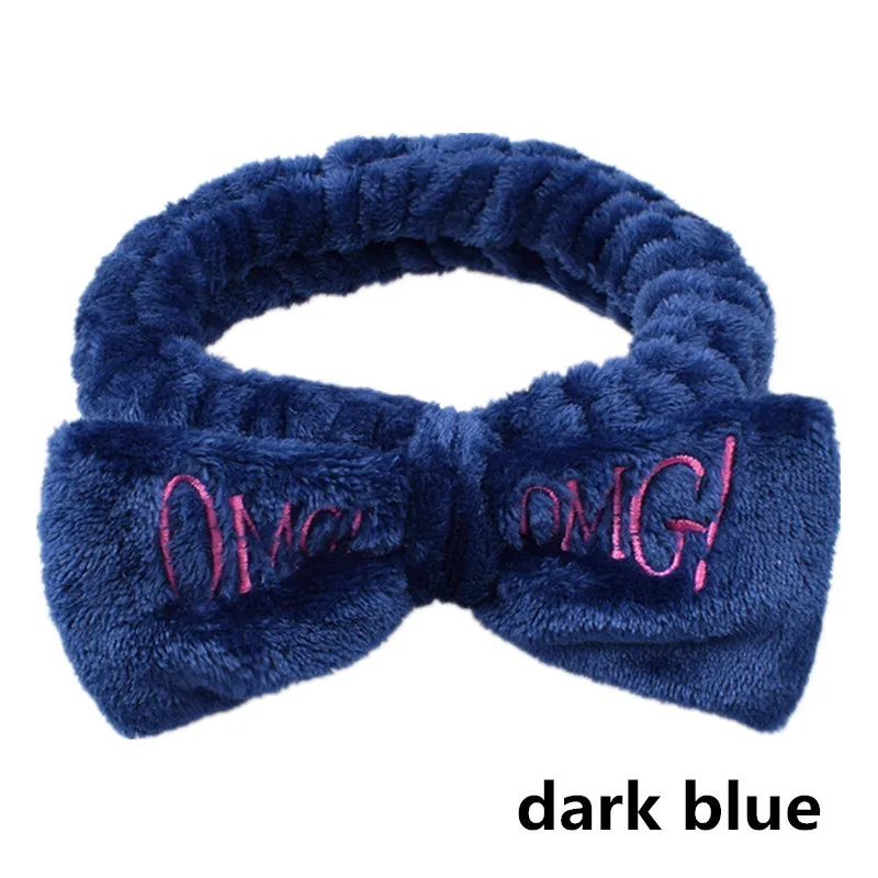 dark blue Новые OMG буквы кораллового флиса мыть лицо лук повязки для женщин повязки на голову для девочек головной убор-лента для волос аксессуары для волос в виде тюрбана - Цвет: dark blue