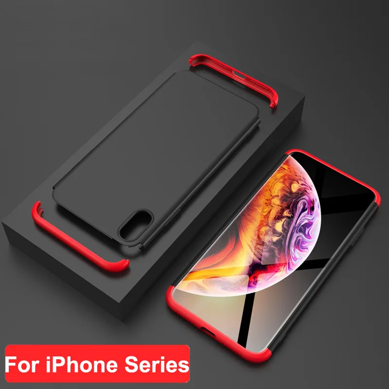 For iPhone X XR XS Max GKK Case 360 All-inclusive 3 in 1 Hard PC Matte Back Cover for 5 5s se 6 6s 7 8 Fundas Coque |