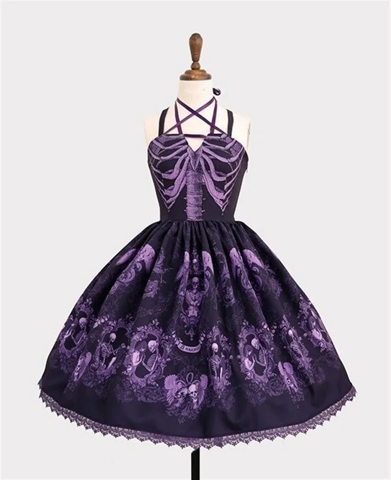 Винтажное готическое женское платье на бретельках размера плюс с вышивкой, Бандажное кружевное лоскутное платье в английском стиле без бретелек, готические платья 5XL - Цвет: Purple