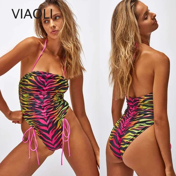 

Sexy One Piece Swimsuit Women Swimwear Print Hanging Neck Bathing Suit Beach Wear Swimming Suit Maillot De Bain Female Bikini