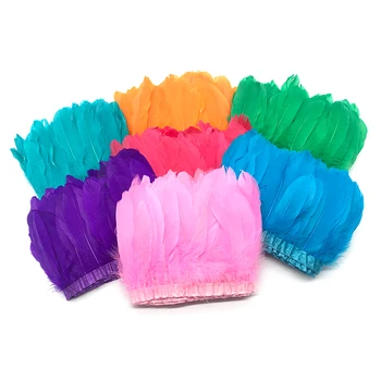 

Hot Sale Goose Feather Trims 2 Meter/Lot Dyed Real Geese Feather Fringes Ribbons for Dress Skirt Cloth Belt decorative Clothing