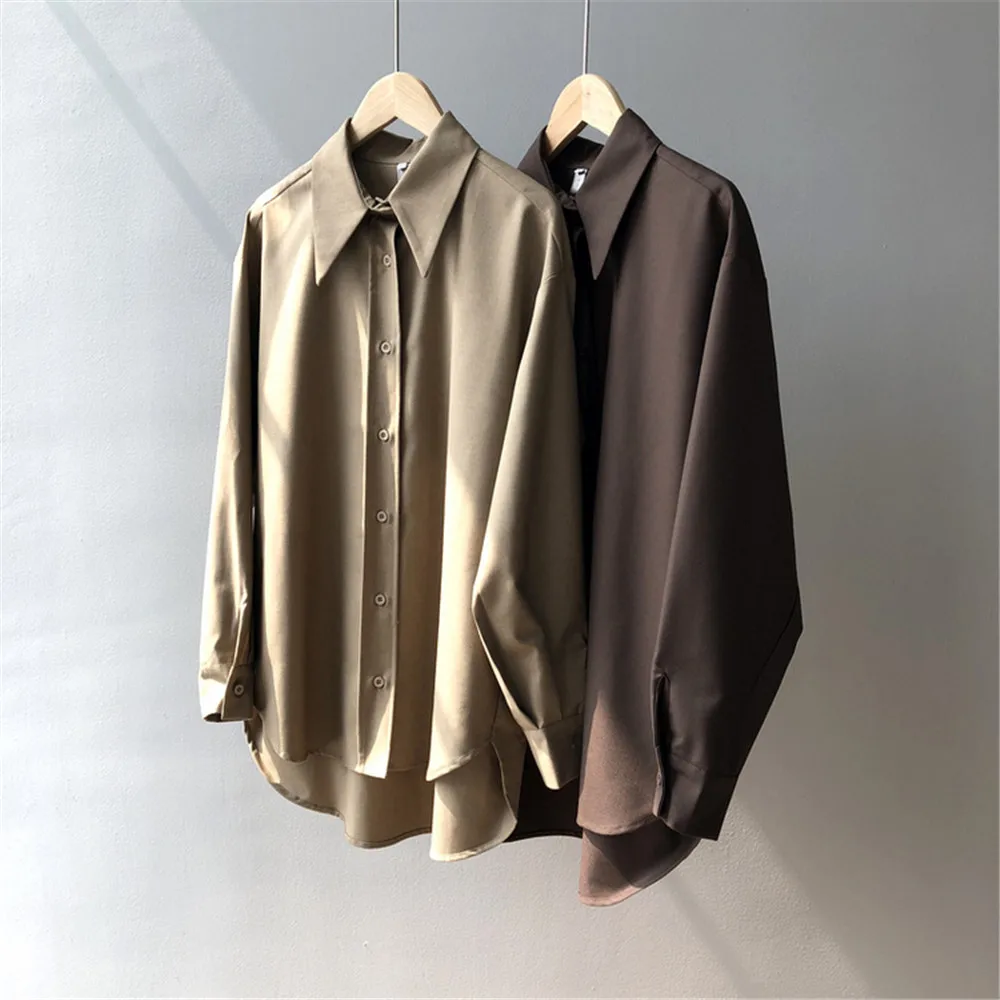2020 Spring Women Brown Shirt Female Blouse Tops Long Sleeve Casual Turn-down Collar Style Women Loose Office Blouses Z1695 (55)