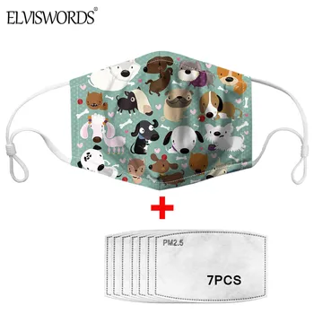 

ELVISWORDS Kawaii Cartoon Dogs Pattern Mouth Mask 7 PCS PM 2.5 Activated Carbon Filter Reusable Dustproof Mouth-Muffle for Kids
