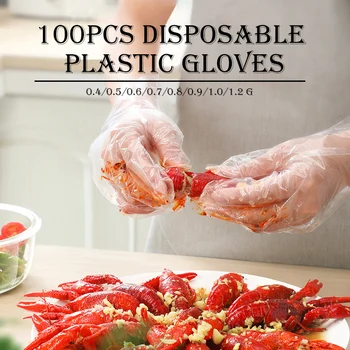 

Pack Of 100pcs 10Pack Disposable Gloves PE Transparent Gloves For Fruit Vegetables Kitchen Restaurant Chef Cooking Cleaning