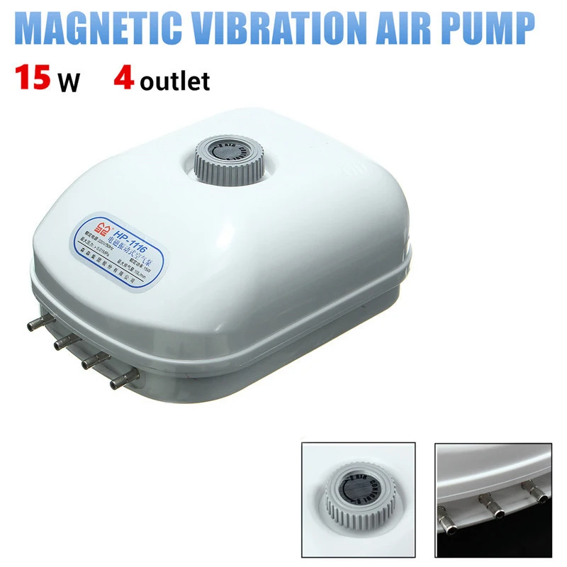 

4 Outlets Adjustable Aquarium Electromagnetic Air Pump Low Noise Fish Tank Mini Air Compressor Oxygen Pump 110V-220V 15W