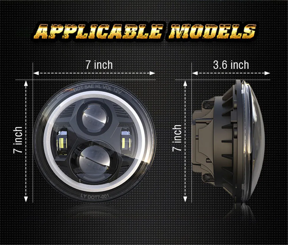 Motorcycle 7inch LED Headlight 7" H4 LED DRL Halo Ring Amber Turn Signal Headlam