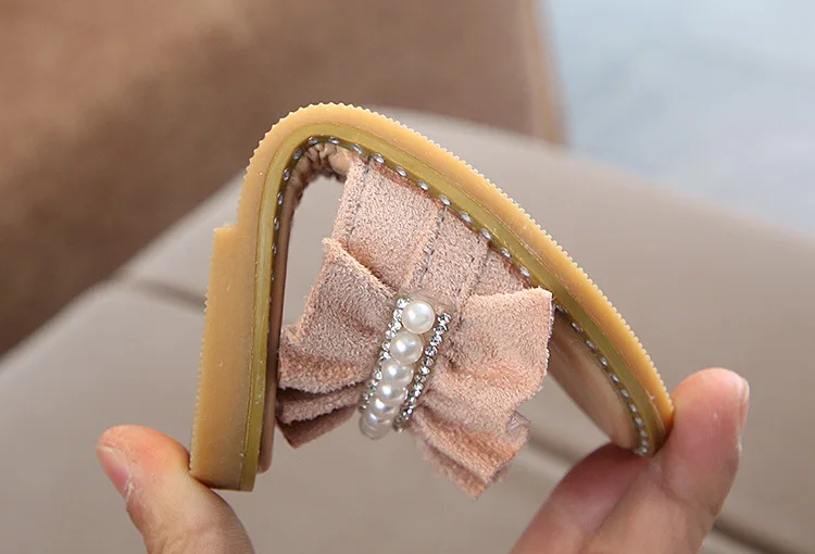 Childrens Shoes Kids Sandals For Toddlers Girls Princess Sweet Soft Pearl Beaded With Rhinestone Girls Slippers Slides 21-30