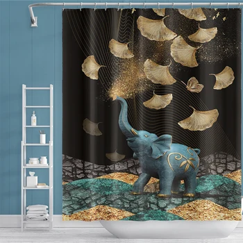 

African Elephant Scenery Art Wall Hanging Shower Curtain with 12 Hooks Bathroom Waterproof Bath Screens for Bathroom Decor