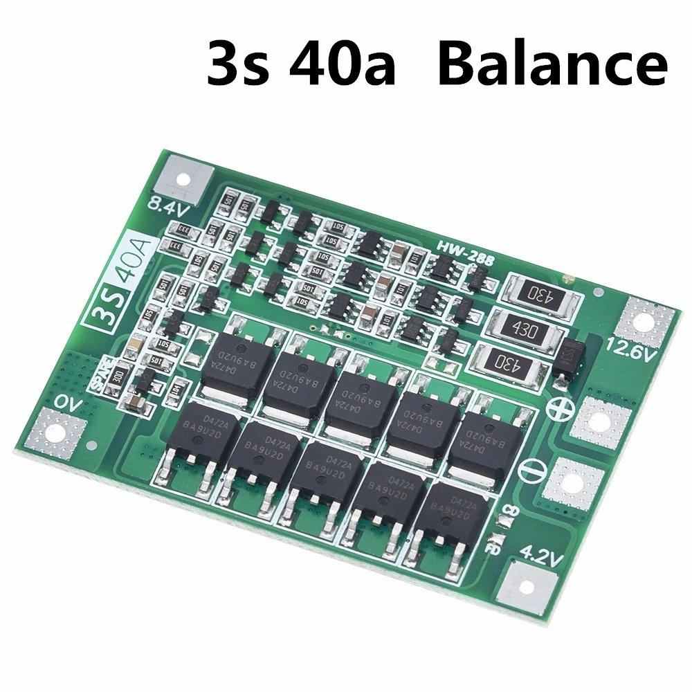 3s 40a balanced 3 S/4S 40A 60A литий-ионный аккумулятор Защитная плата 18650 BMS для электродвигателя 11,1 V 12,6 V/14,8 V 16,8 V - Цвет: 3s 40a balanced
