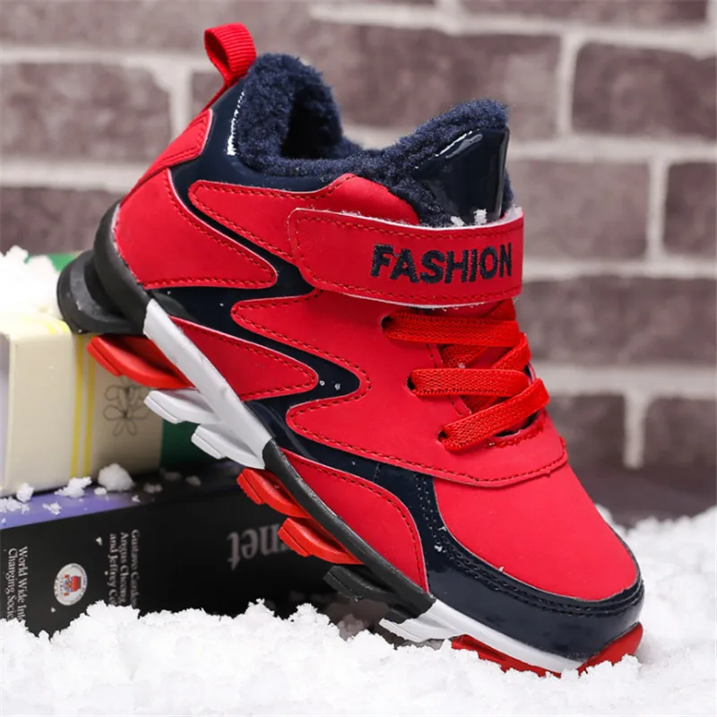 Winter Children Shoes Pu Leather Boys Sport Shoes With Fur Waterproof Outdoor Tennis Warm Kids Sneakers