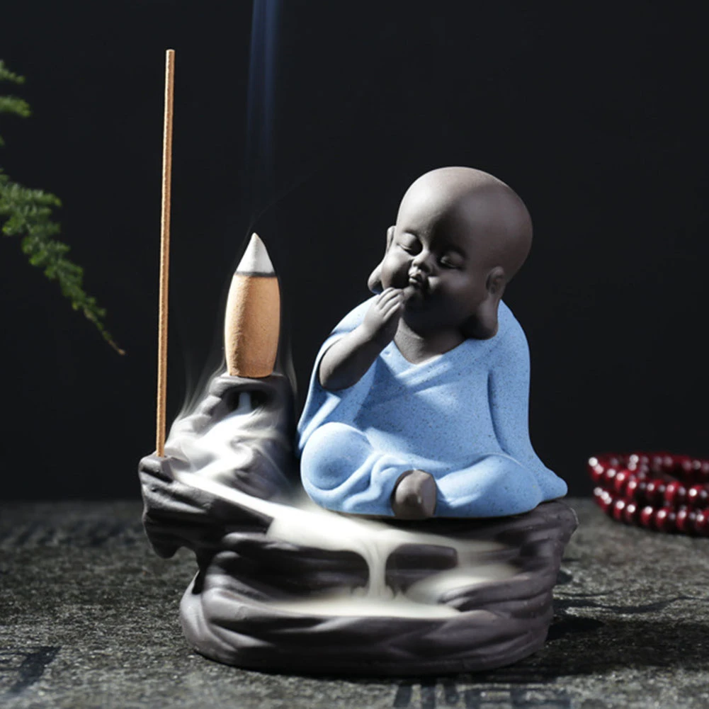 Creative Mini Ceramic Little Monk Backflow Incense Burner Waterfall