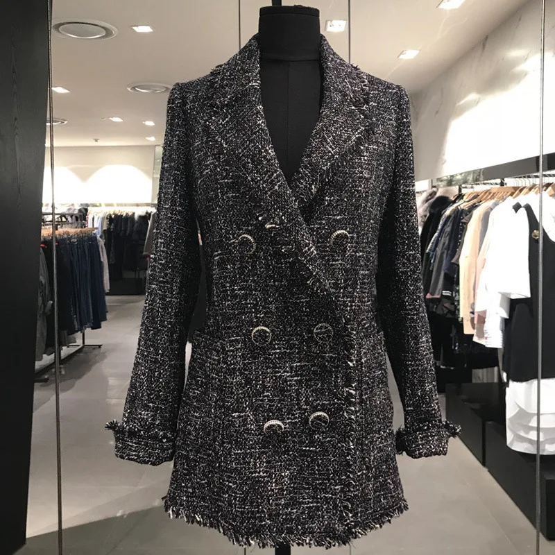 

Women blazer autumn and winter new woolen coat OL temperament wild rough tweed fashion suit woolen coat women's clothing