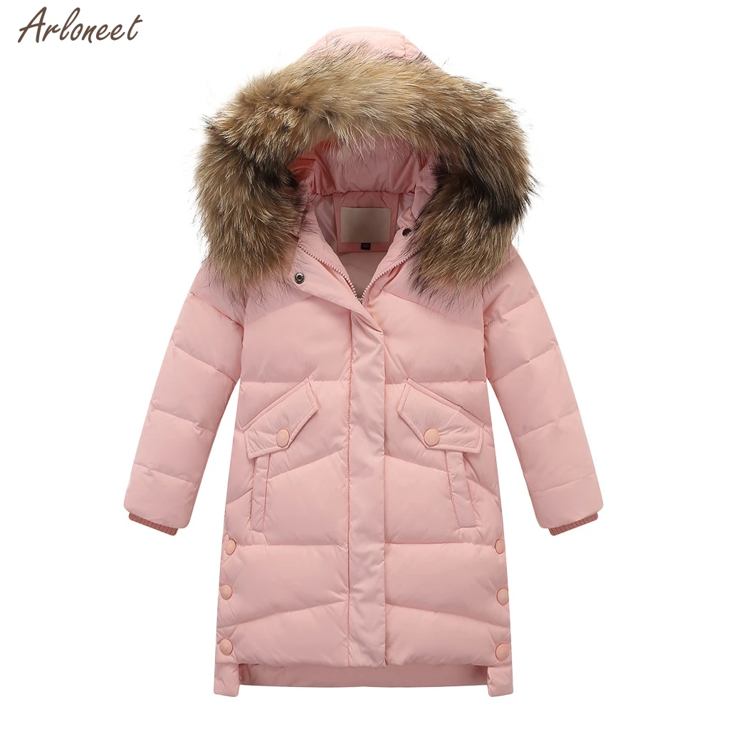 Pink Детская зимняя парка с капюшоном из искусственного меха для девочек пуховая куртка Стеганое пальто детские пальто Верхняя одежда г. Новинка - Цвет: Pink