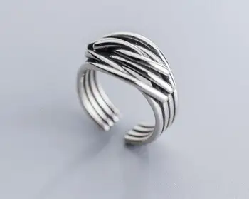 

Authentic 100% REAL.925 Sterling Silver Fine Jewelry Multi-Rows Crossed Line Twisted Geometric Band Long Ring Open GTLJ1517