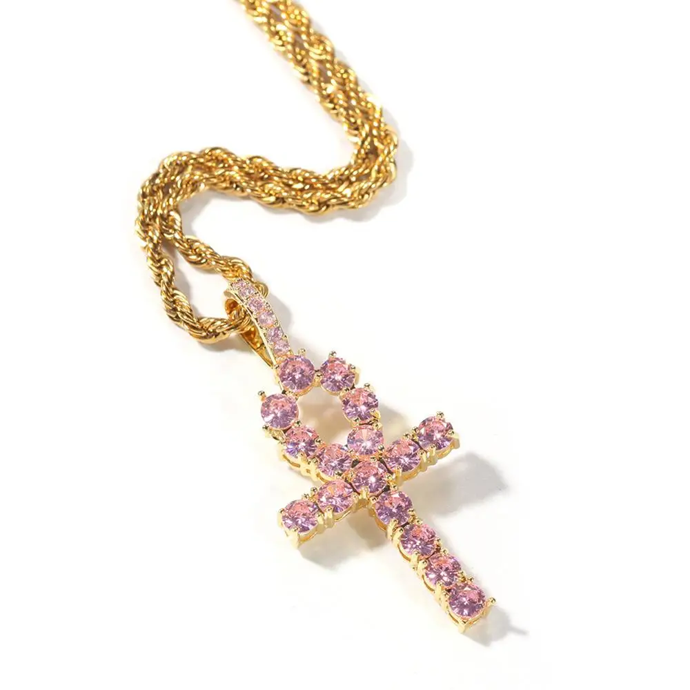 Мужской хип-хоп iced out крест АНХ кулон высококачественные ожерелья розовый AAA Циркон Винтаж Шарм ожерелье ювелирные изделия Хип-хоп для унисекс
