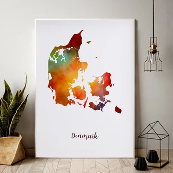 

Denmark map watercolor Map Modern City Canvas Art Print Wall Pictures for Living Room No Frame