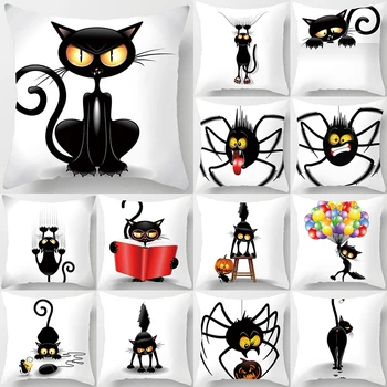 

Black Cat Animal Pattern Decorative Cushions Pillowcase Polyester Cushion Cover Throw Pillow Sofa Decoration Pillowcover 40856