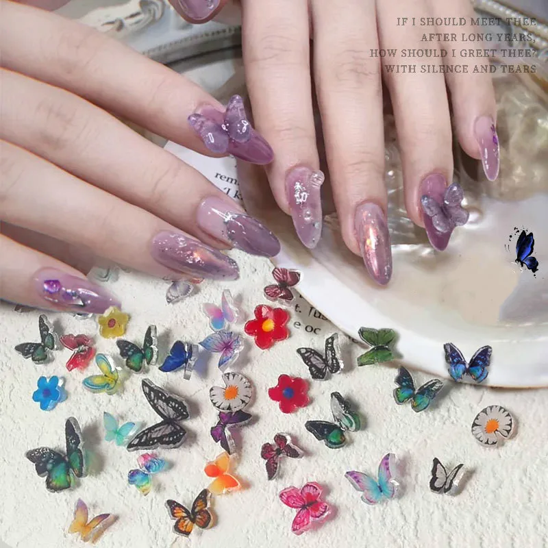 

60 Pcs Heating 3D Bow Mini Nail Accessories Three-dimensional Small Butterfly Sun Flower DIY Nail Art Decoration