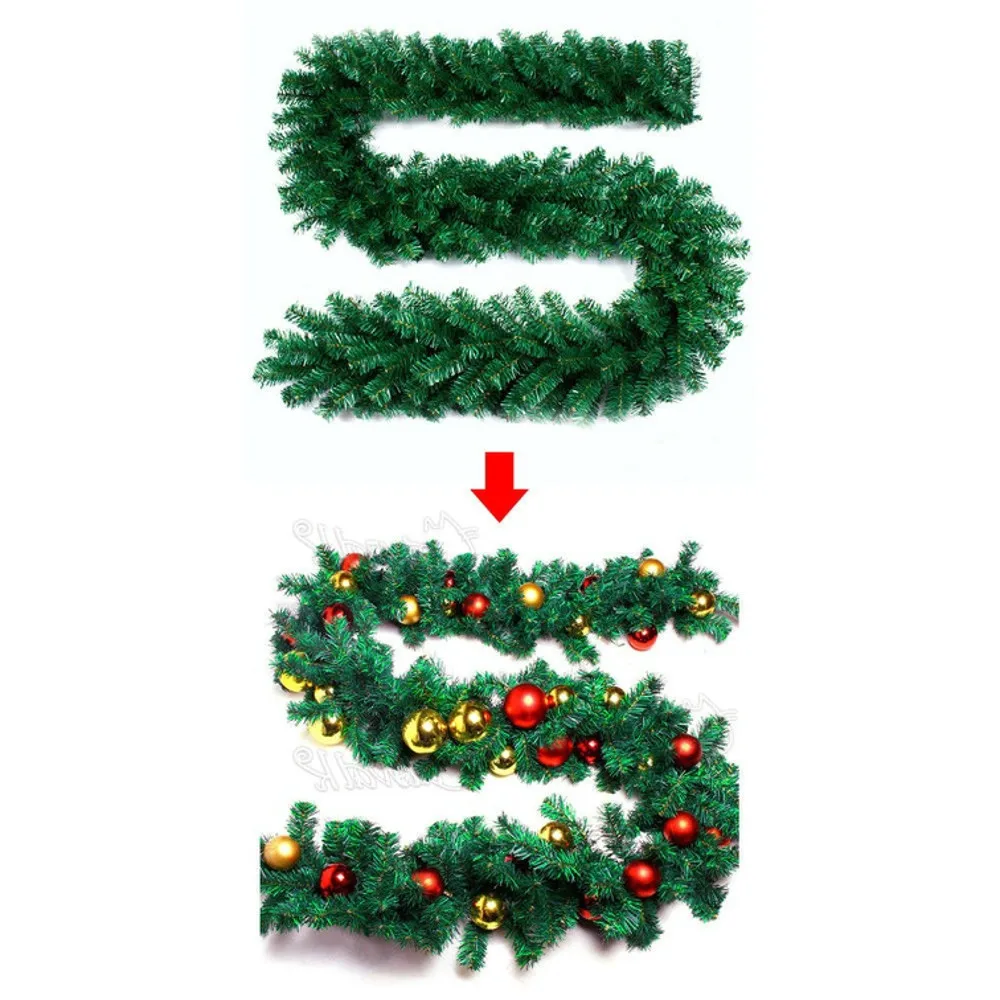 Светодиодный 2,7 м рождественские украшения, украшения для рождественской елки, гирлянда из ротанга, домашний настенный сосновый подвесной зеленый искусственный камин с венком, Декор