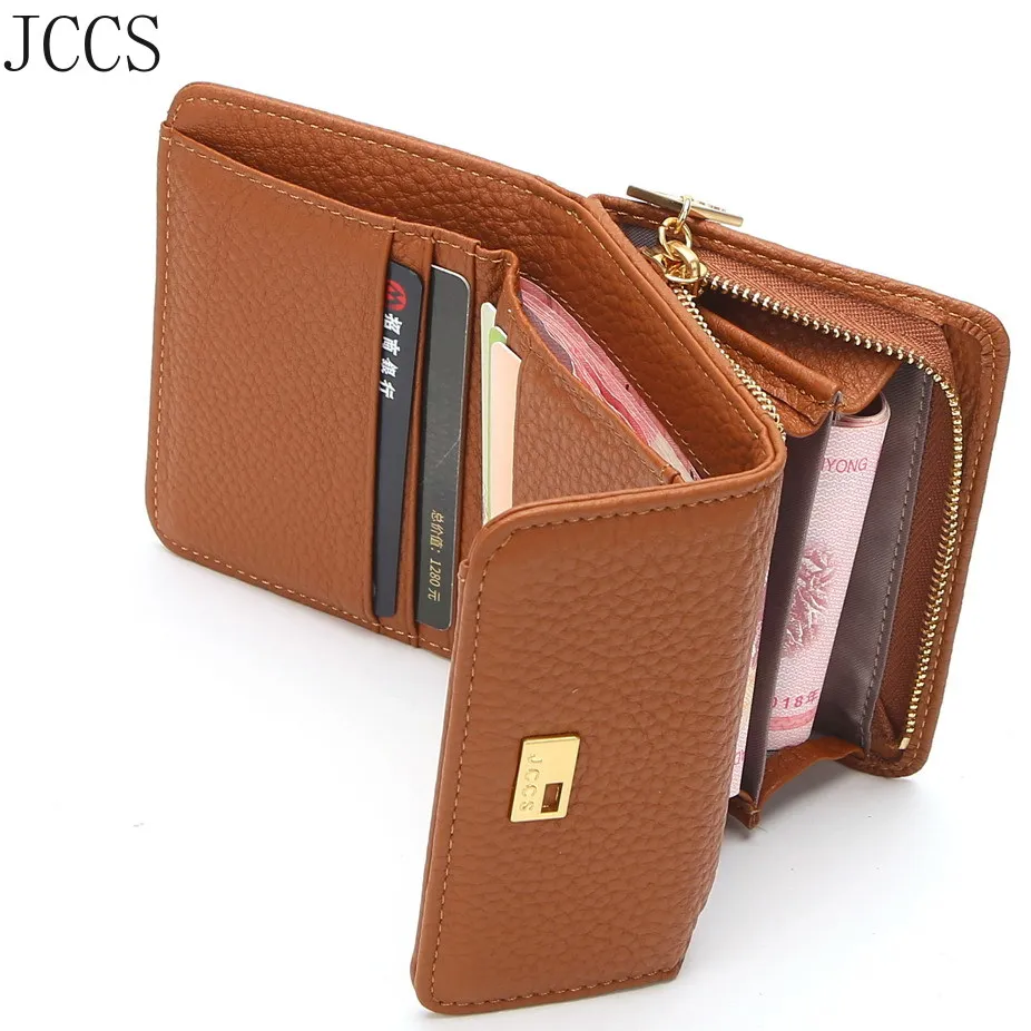 JCCS Designer Wallets Women's Folding Genuine Leather Wallet Ladies Lock Catch Short Purse Clutches Card Holder Purse JCCS Designer Wallets Women's Folding Genuine Leather Wallet Ladies Lock Catch Short Purse Clutches Card Holder Purse