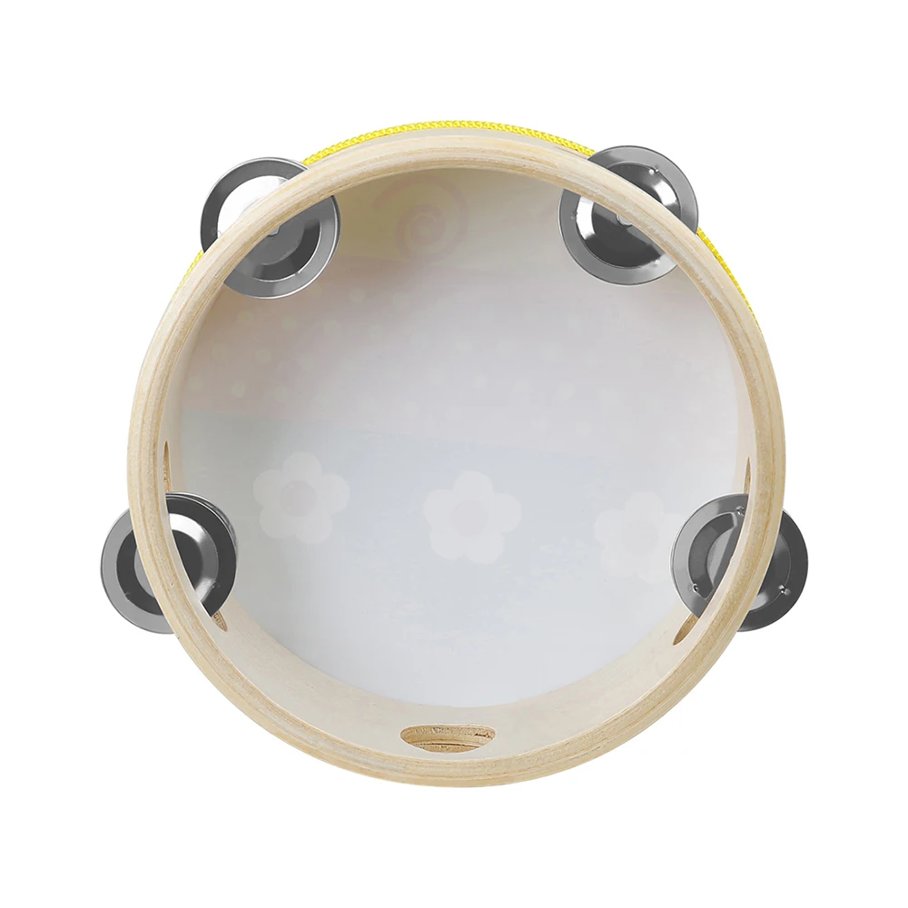 6 Inch Hand Held Tambourine Drum Bell Wooden Handheld Tambourine Percussion Drum Musical Instrument for KTV Party Kids Game Toys