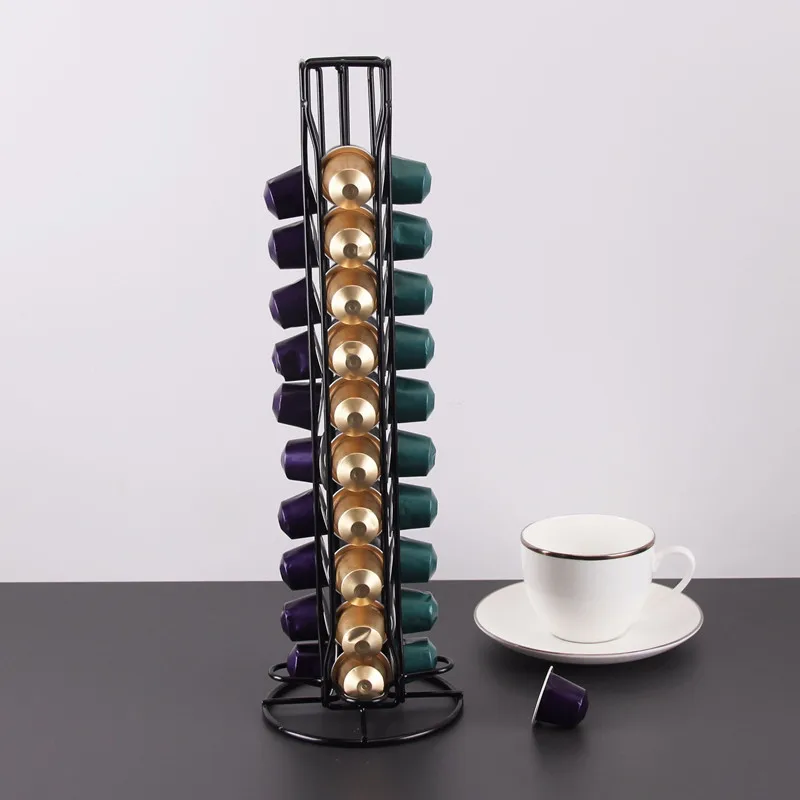Coffee Capsule Rotatable Holder For Nespress Stand Display Black Rack