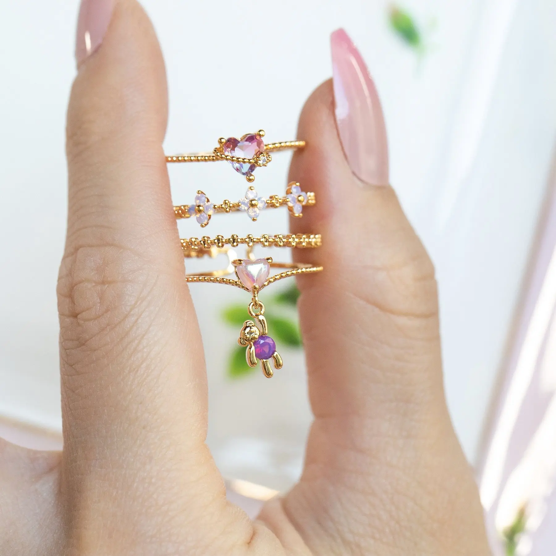 Finger Ring Zircon Rings For Women Trendy Little Bear Love Fruit Prom Party Gift Wedding Jewelry
