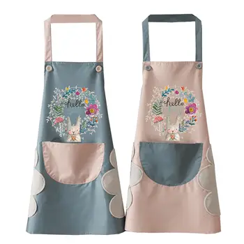 

Wipeable Waterproof Oil-Proof Cartoon Wreath Rabbit Kitchen Nail Shop Apron PVC Velvet Oil-Proof Cartoon Pattern Print