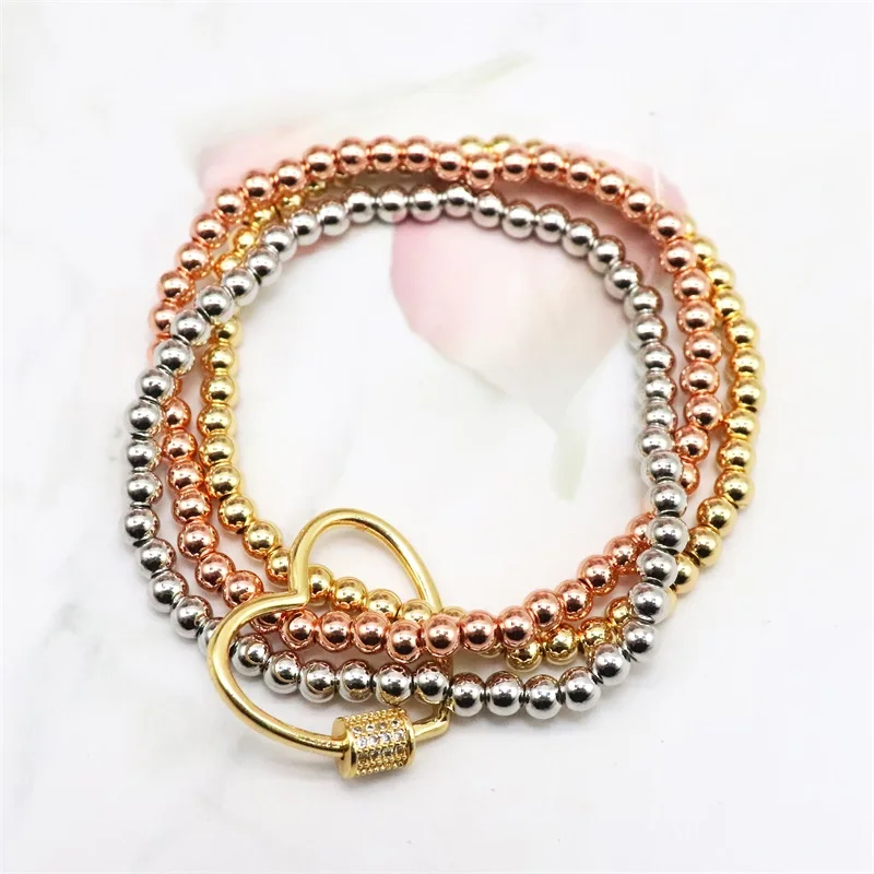 Stainless Steel Beads Bracelet CZ Screw Charm Bangles Jewelry For Women Men Love lock Pattern stone bead bracelet beaded bracelet metal bead bracelet zircon bracelet metal bracelet
