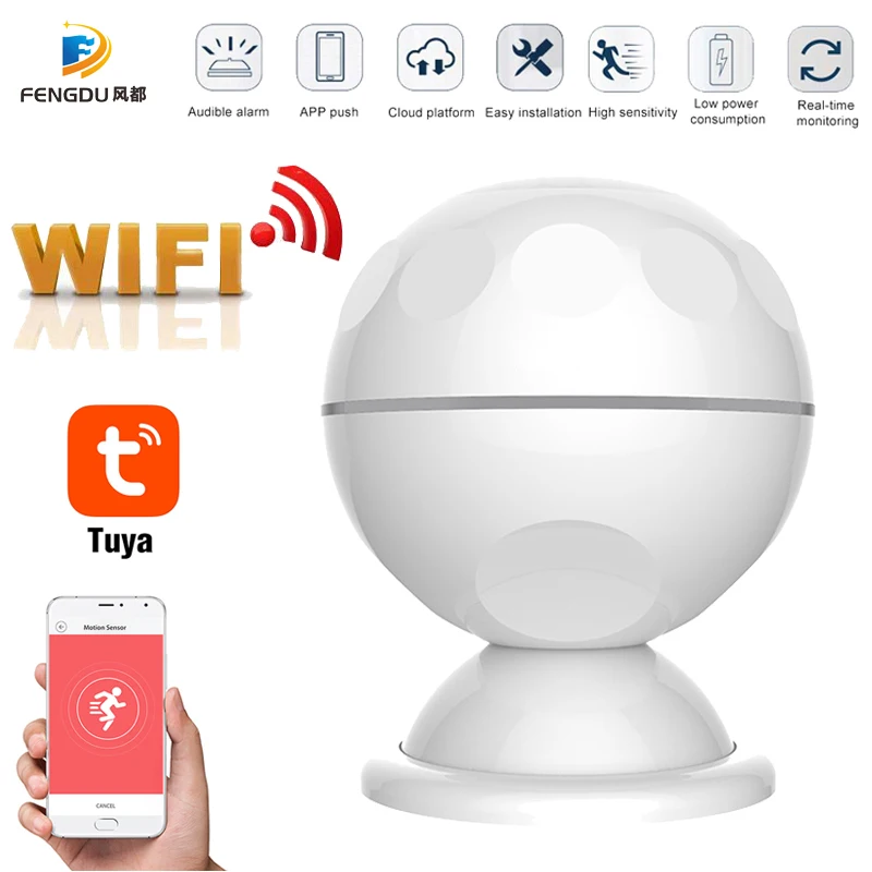 Tuya WiFi Smart PIR Motion Sensor Smart Life Body Sensor Motion Alarm Detector for Smart Home Security Alarm System,No Hub Need