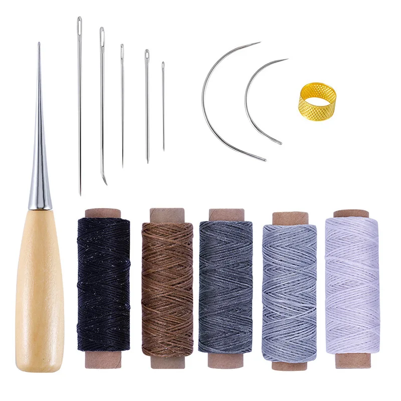 

14PCS Hand Stitching Leather Craft Kit Starter Tools Set Hand Sewing Needles Waxed Thread Awl Sewing Supplies for Leather Repair