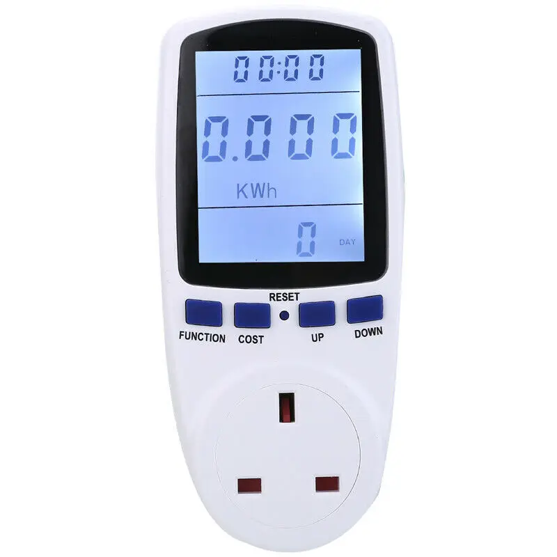 UK Plug-in Electricity Power Consumption Meter Energy Monitor Watt Kwh Analyzer