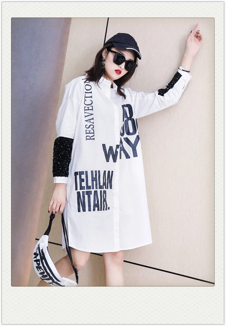 XITAO Sequins Patchwork Casual Shirt Women Letter Tide Fashion New Style Turn Down Collar Long Sleeve Single Breasted DZL2619 XITAO Sequins Patchwork Casual Shirt Women Letter Tide Fashion New Style Turn Down Collar Long Sleeve Single Breasted DZL2619