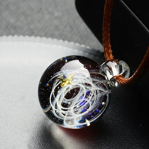 Galaxy Веревка Цепи стеклянный кулон с Бусиной Вселенная планеты Солнечной системы ожерелье для мужчин женщин подарок - Окраска металла: 004