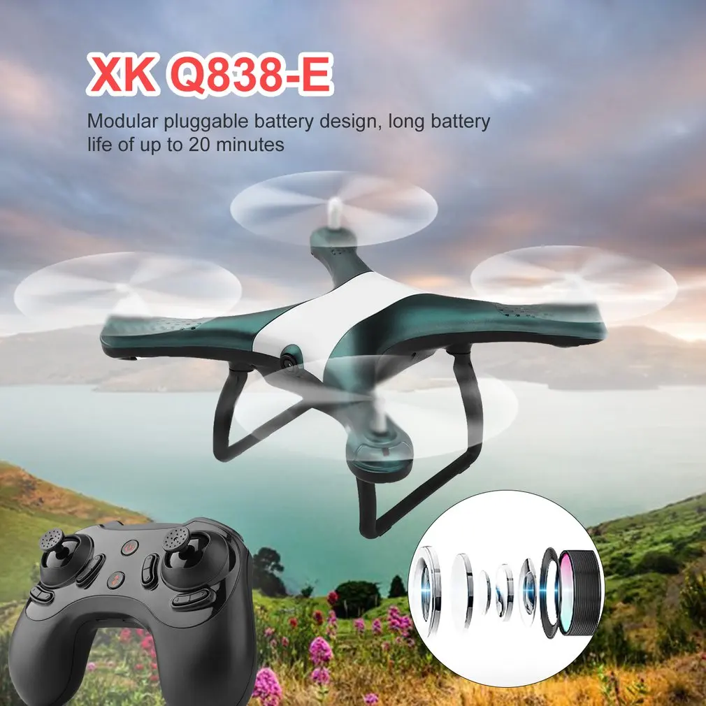 XK Q838-E 2MP 2,4G игрушка, Дрон на дистанционном управлении RTF Wifi HD 720P камера с режимом удержания высоты жестов 360 градусов рулон следующие вертолетные игрушки