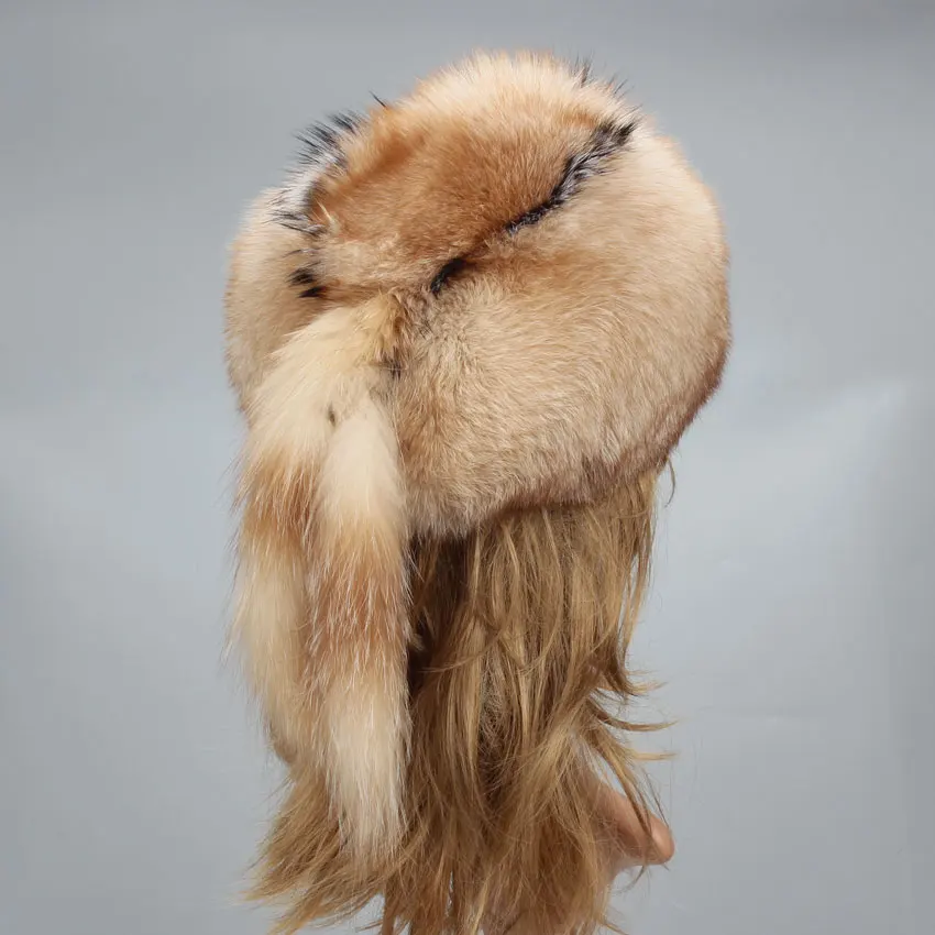 Real Fur Bomber Trapper Hat Lady Winter Warm Luxury 100% Natural Fox Fur Hat Ski Mask Bonnet Fashion Fluffy Fox Fur Beanie Caps 6