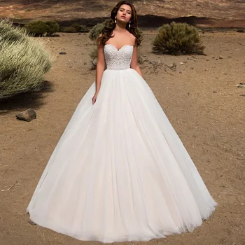 

Elegant Sweetheart Corset Wedding Dresses Vestidos de Novia White/Ivory Tulle Beaded Princess Customized Bridal Gown