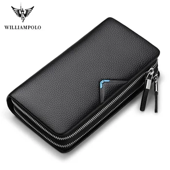 

WILLIAMPOLO Luxury Brand leather genuiner Long wallet men Zipper case Phone Purses Tassel Design Clutch Female Money Bag