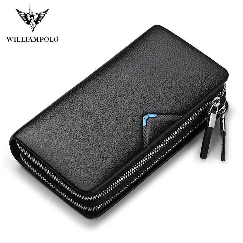 Роскошный брендовый Длинный кошелек WilliamPolo из натуральной кожи для мужчин чехол