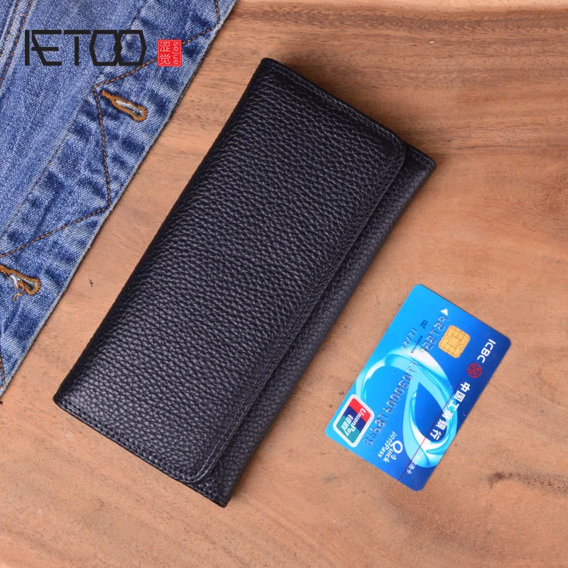 

AETOO Women Wallets 100% Genuine Cowhide Leather High Quality Women Long Wallet Buckles Designer Purse Phone Bag