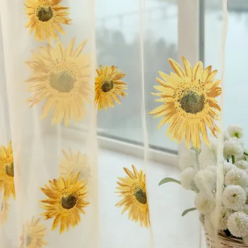 

Sunflower Printing Transparent Curtains Window Screen Fashion Voile Modern Tulles Curtains for Living Dining Room Bedroom