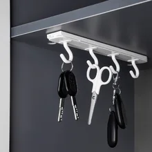 Push-pull 4 Hooks Kitchen Hook Shelf Organizer Nail-free Under Cabinet Concealed Wardrobe Kitchenware Upside Down Storage Rack