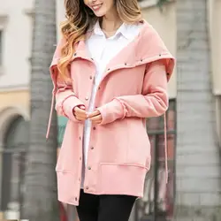 Осенние модные женские толстовки повседневные пальто с капюшоном отложной воротник пальто Верхняя одежда Пальто однотонные приталенные