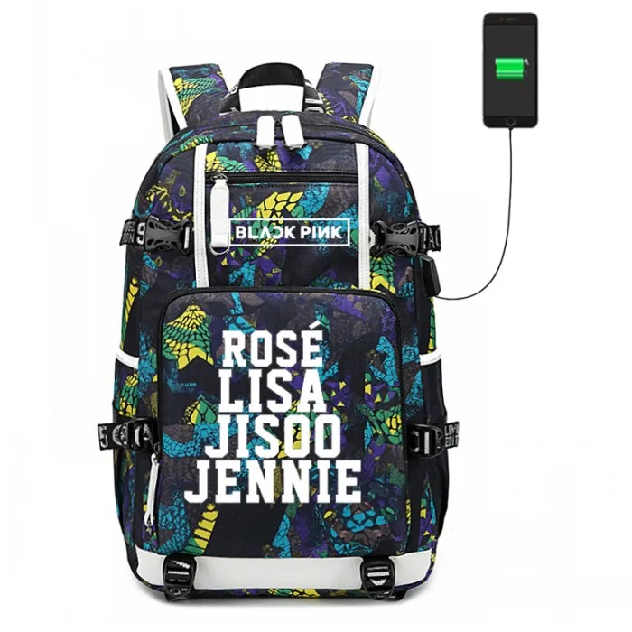 WISHOT KPOP Черный Розовый Дженни Лиза рюкзак на плечо дорожная школьная сумка светящаяся Повседневная зарядка через usb сумки для ноутбука - Цвет: 14