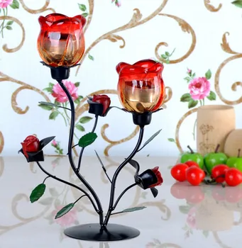 

Rose Tea Light Candle Holder Romantic Dinner Metal Iron Glass Candle Holder Greative Candle Stand Home Decoration Wedding
