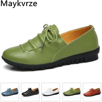

women's shoes Genuine Leather Female lace-up flats woman casual shoes ladies
