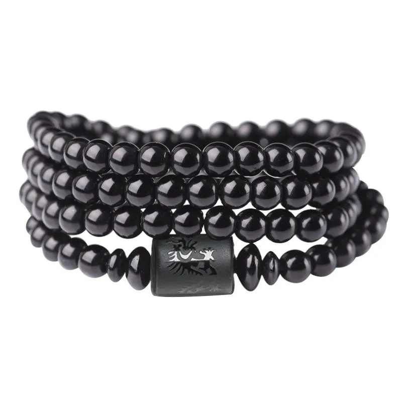 

Fashion Obsidian Lovers's Bracelet Buddha Mala Beads Men Dragon Women phoenix Bracelets Bangles Handmade Ethnic Jewelry