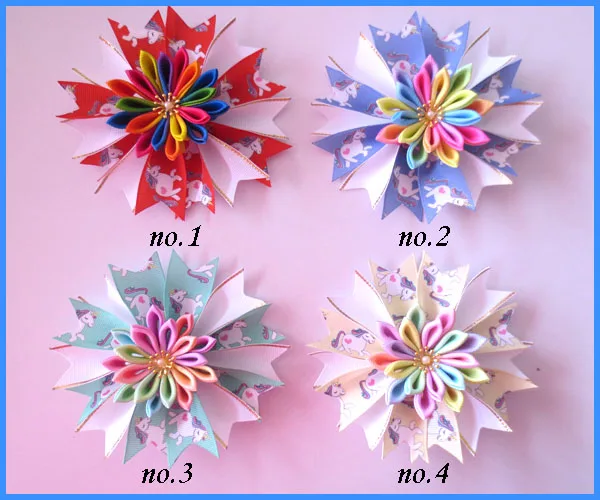 50 BLESSING Girl Popular 3.5/" Fairy Hair Bow Clip Unicorn Rainbow Flower Baby