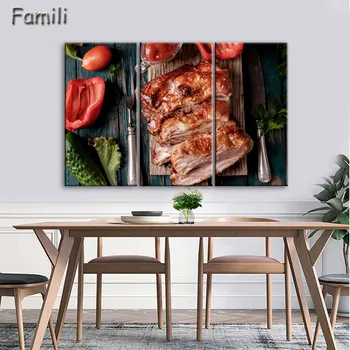 

Rushed 3pcs Modern Canvas Paintings Matching food Wall Art Oil Painting Set Bar Dinning Room Decorative Pictures