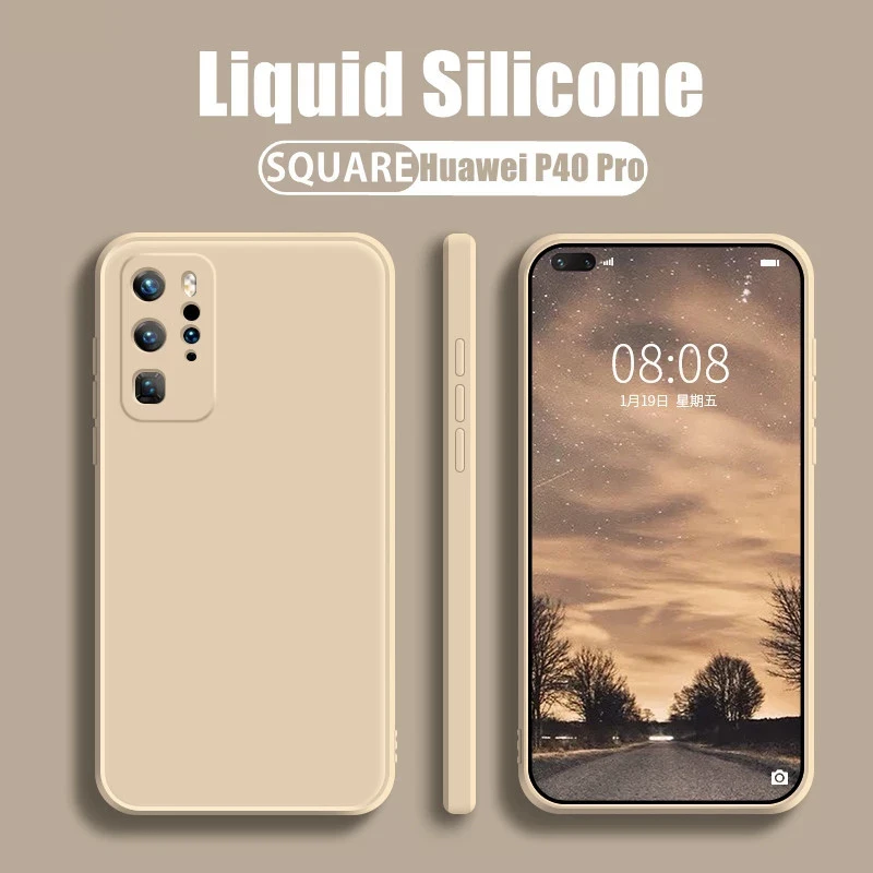 Original Square Liquid Silicone Case For Huawei P20 P30 P40 Lite